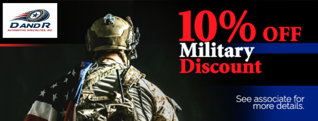 Military discount ad with a soldier image and bold red text reading 10% off.