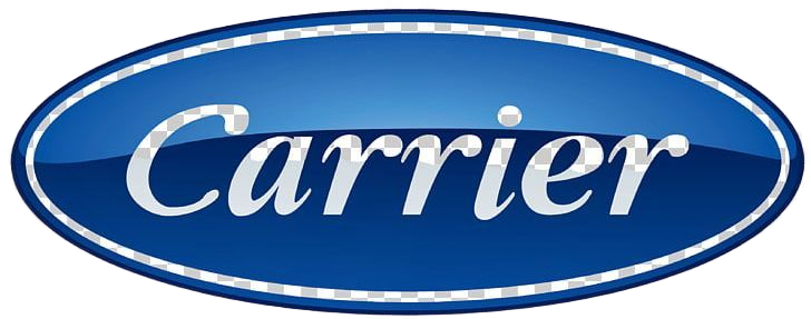 Carrier logo in white cursive on a blue oval. IntraCoastal Mechanical.