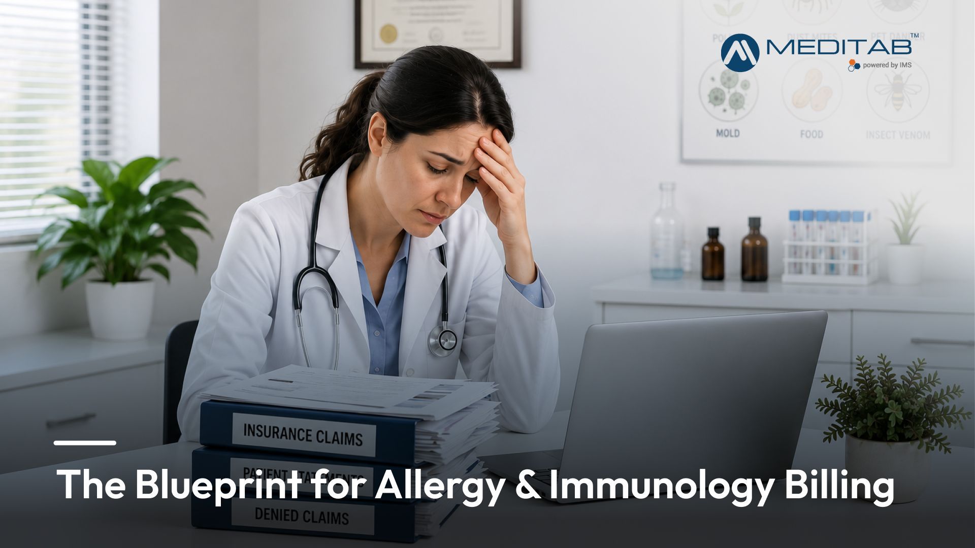 Allergy and immunology billing specialist reviewing claims on a laptop, representing top billing cha