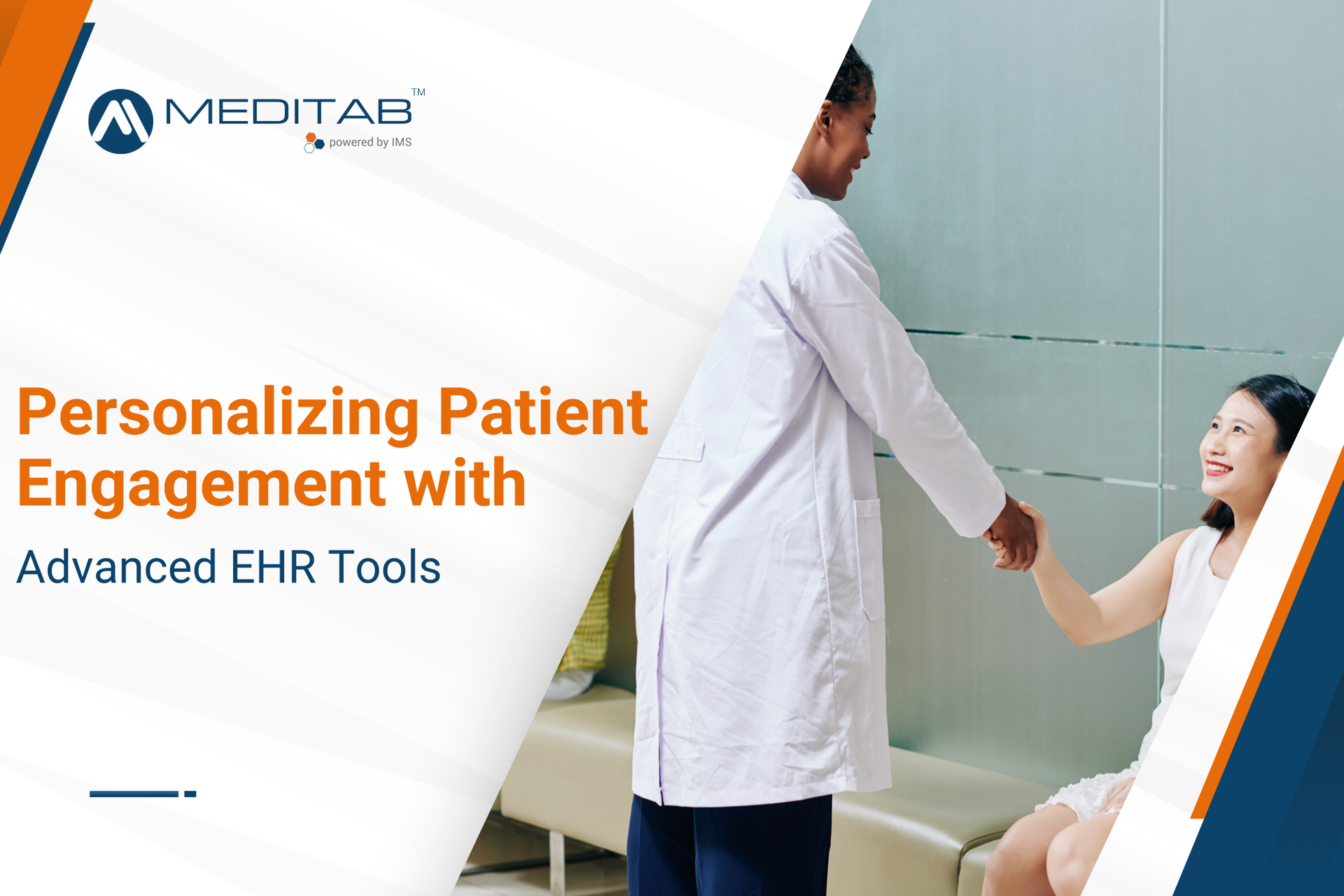 A doctor is shaking hands with a patient who is sitting on a couch.