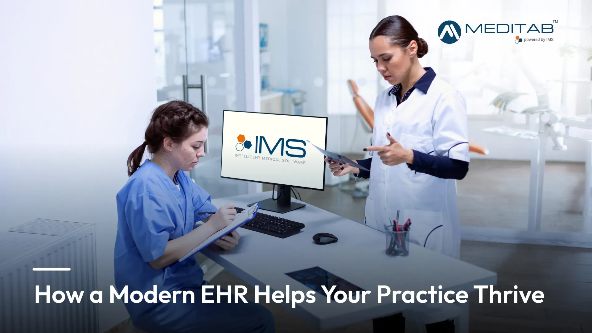 Medical practice staff reviewing billing denials and EHR costs on a computer screen