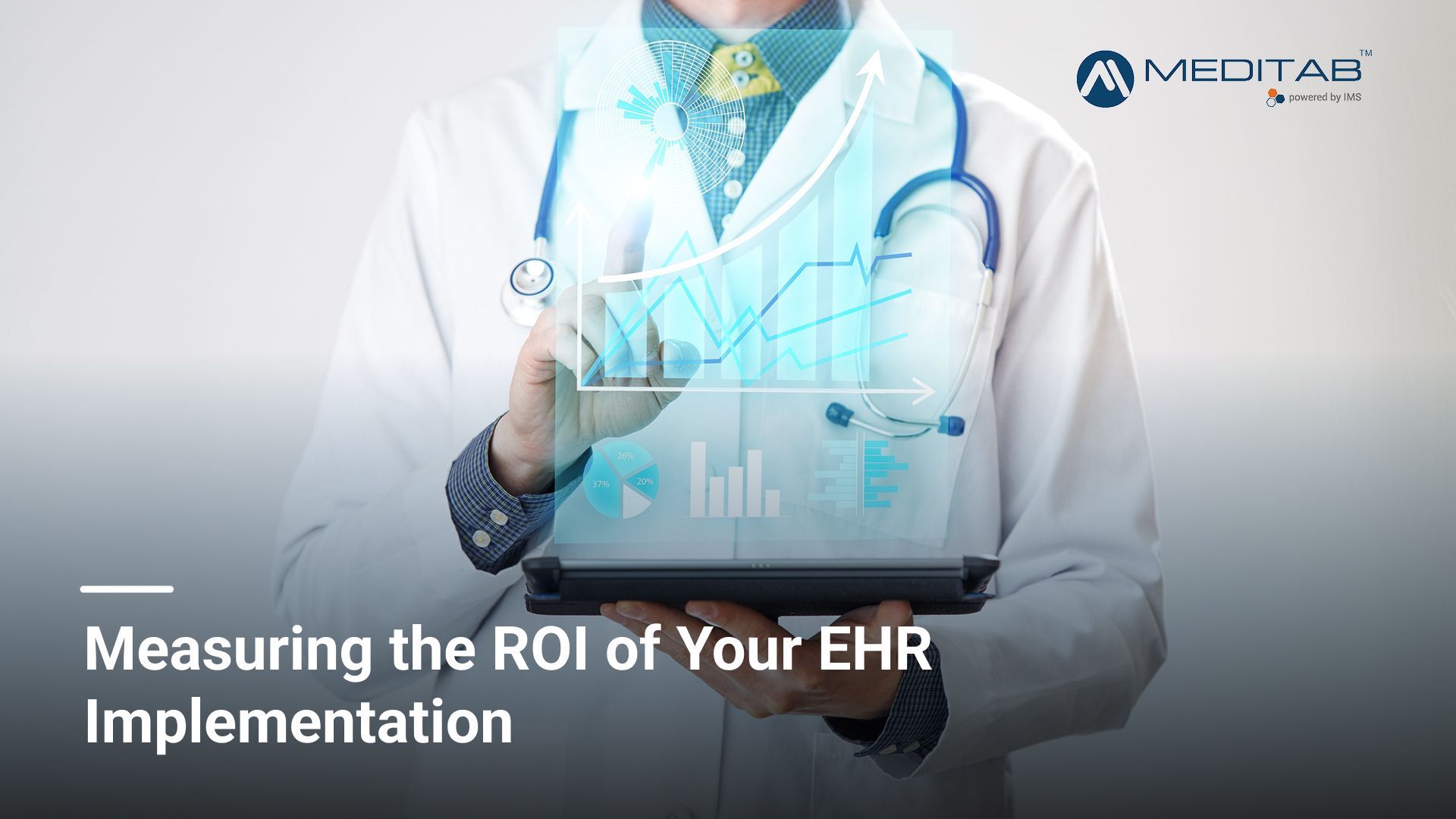 Clinician reviewing a dashboard of EHR ROI metrics on a laptop