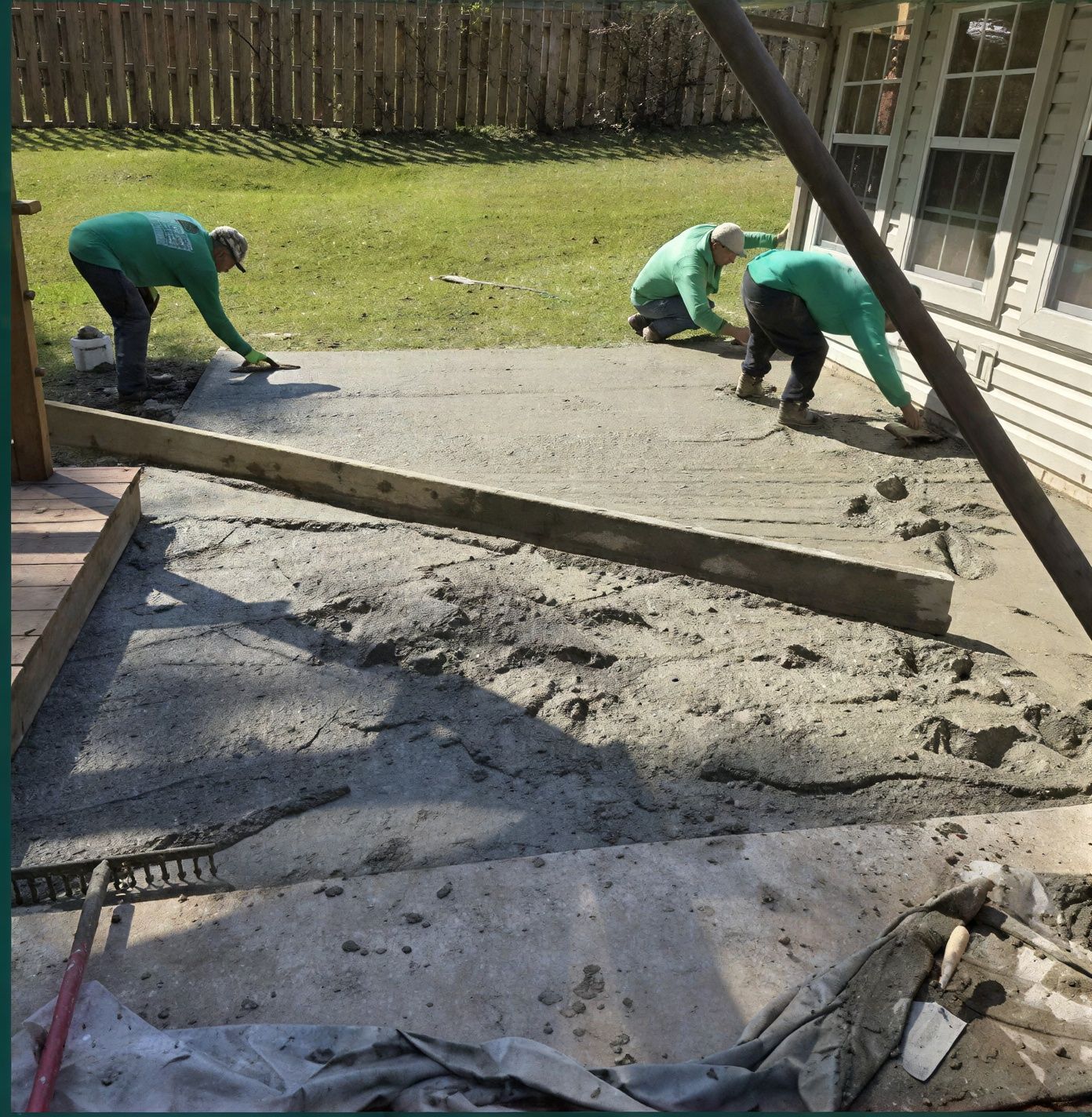 Workers are repairing the pier & beam foundation with tools beside the house. Workers are repairing the pier & beam foundation with tools beside the house.