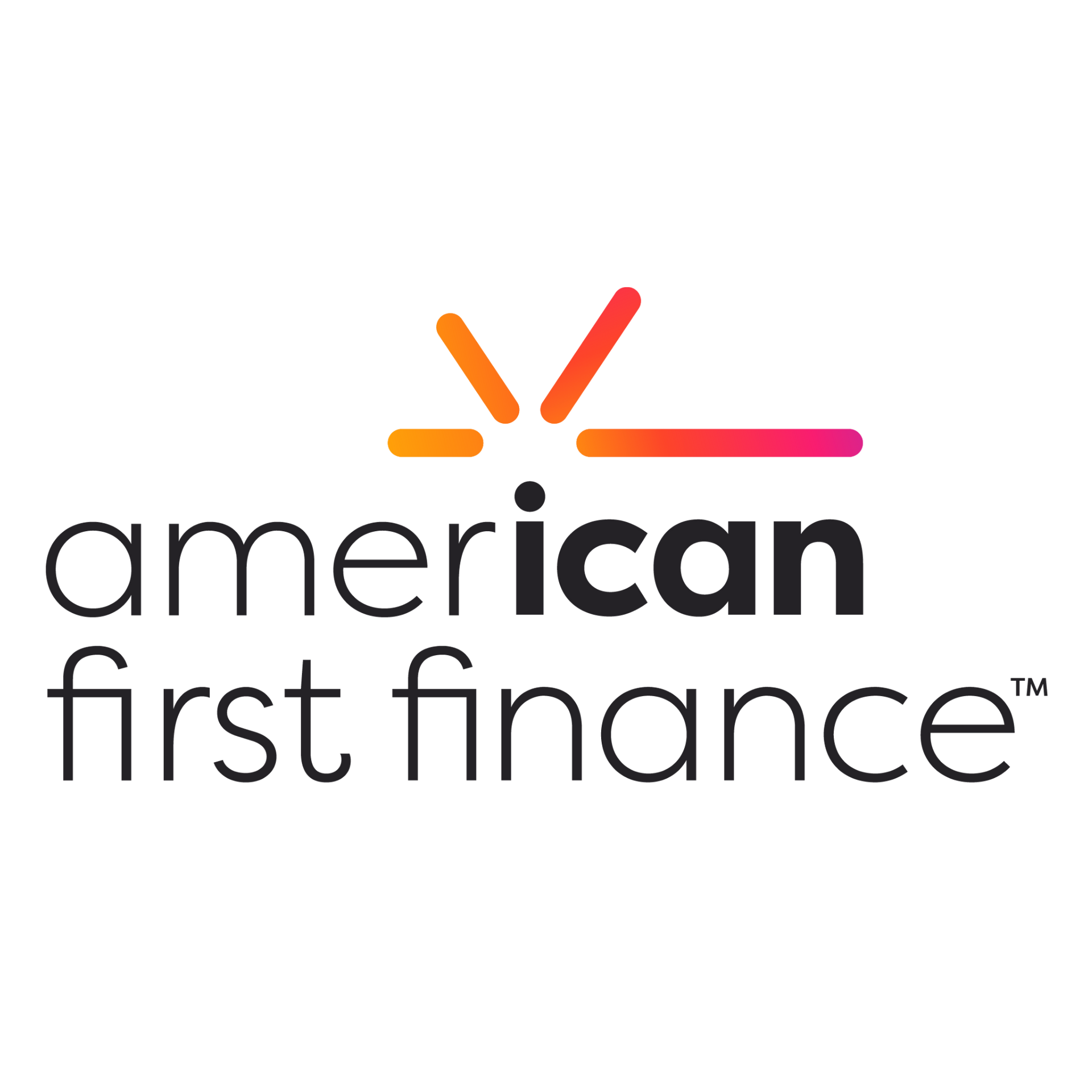 Logo for American First Finance with colorful starburst above text.