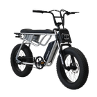 Silver electric bicycle with black tires and seat, outdoors.