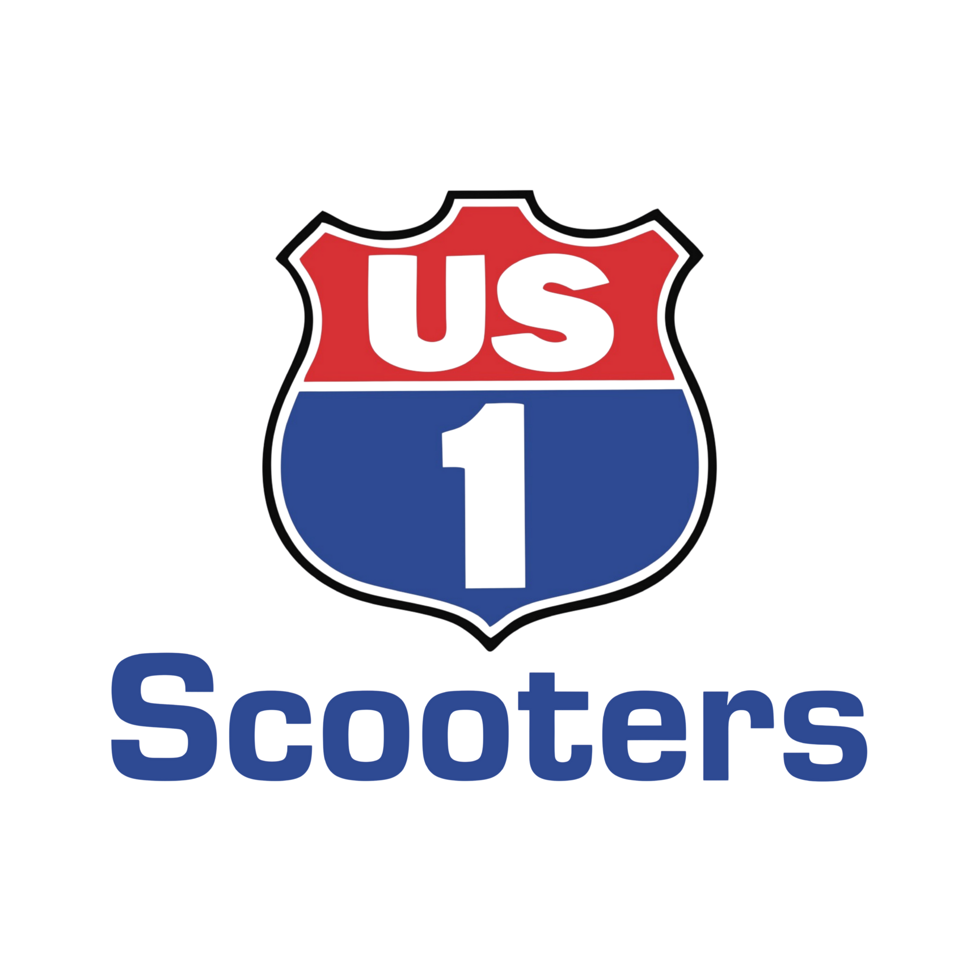 US1 Scooter US 1 Scooters logo: Red and blue shield with