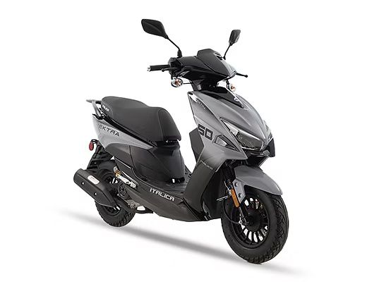 Gray and black Italjet 50cc scooter on a white background.