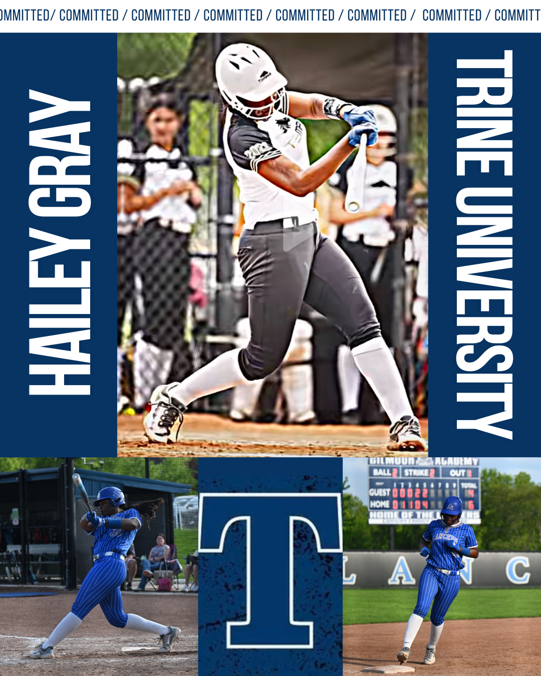 T3 Mavericks softball player, Hailey Gray, college commitment graphic