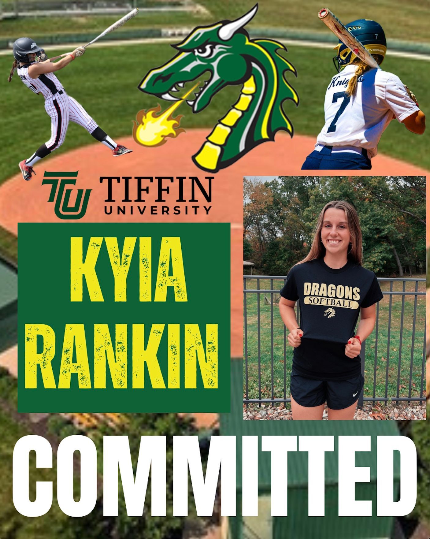 T3 Mavericks softball player, Kyia Rankin, college commitment graphic