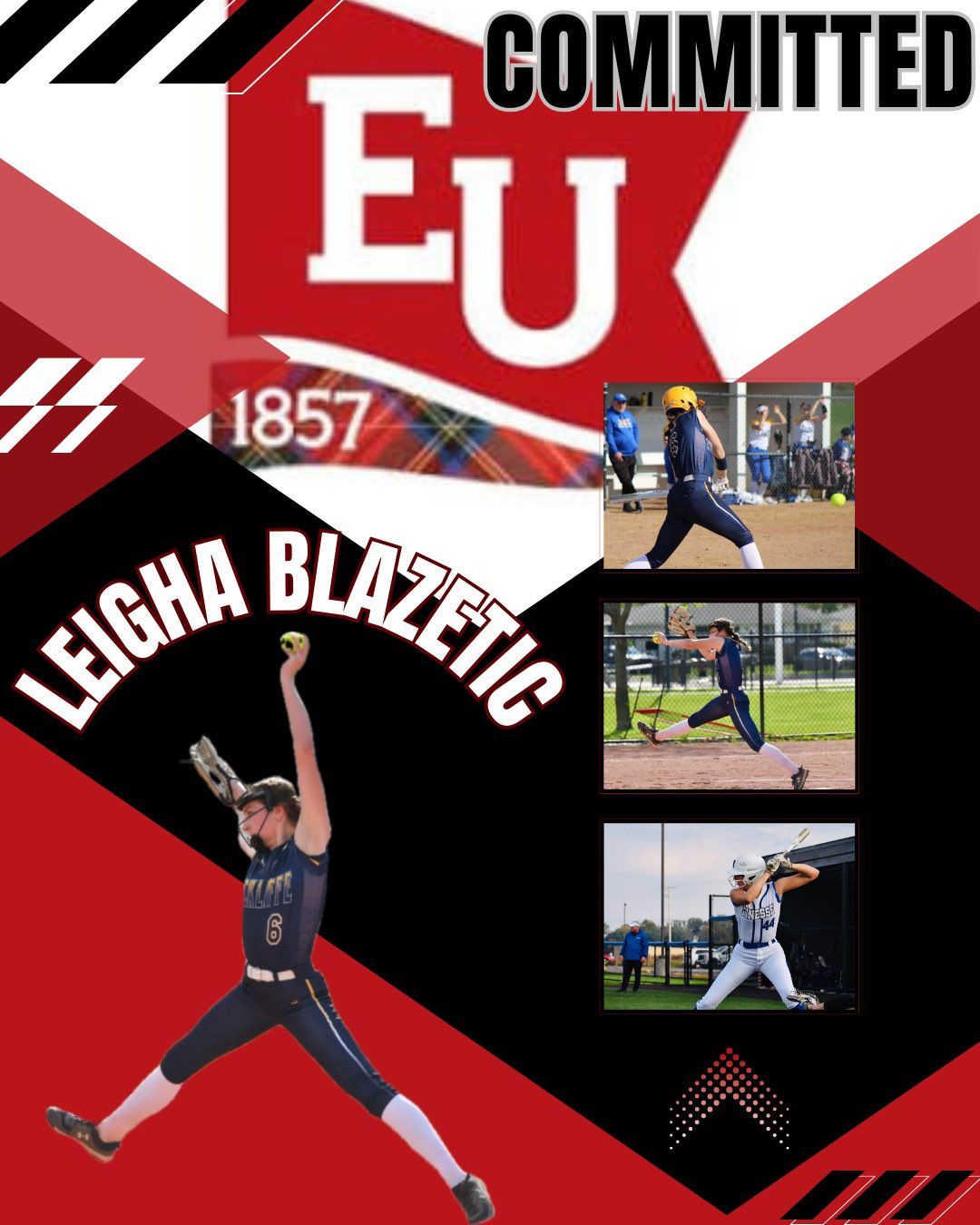 T3 Mavericks softball player, Leigha Blazetic, college commitment graphic