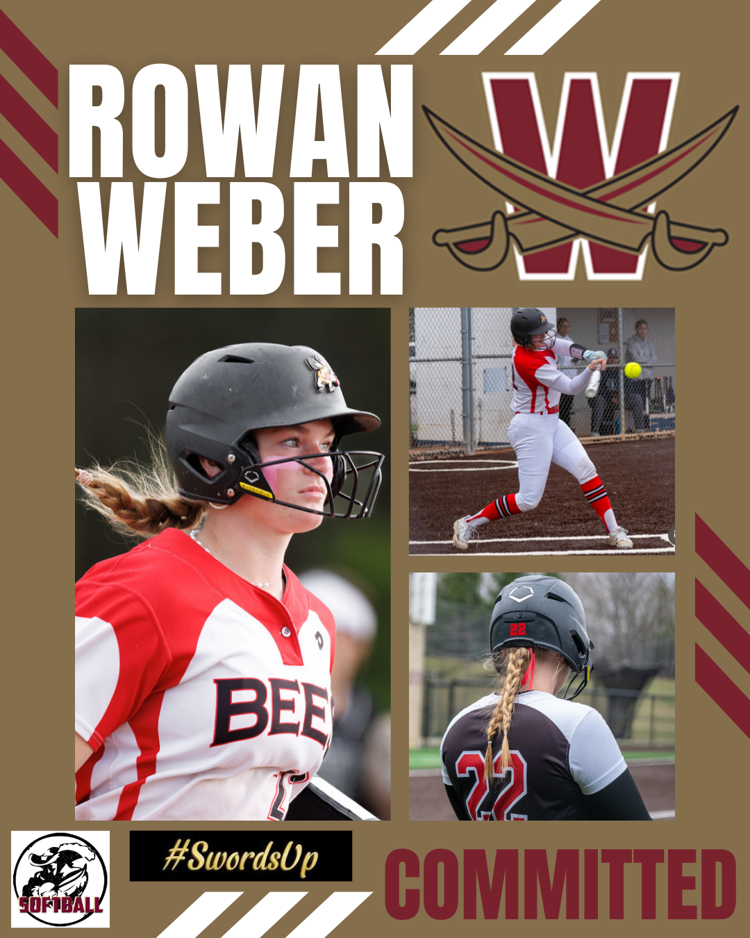 T3 Mavericks softball player, Rowan Weber, college commitment graphic