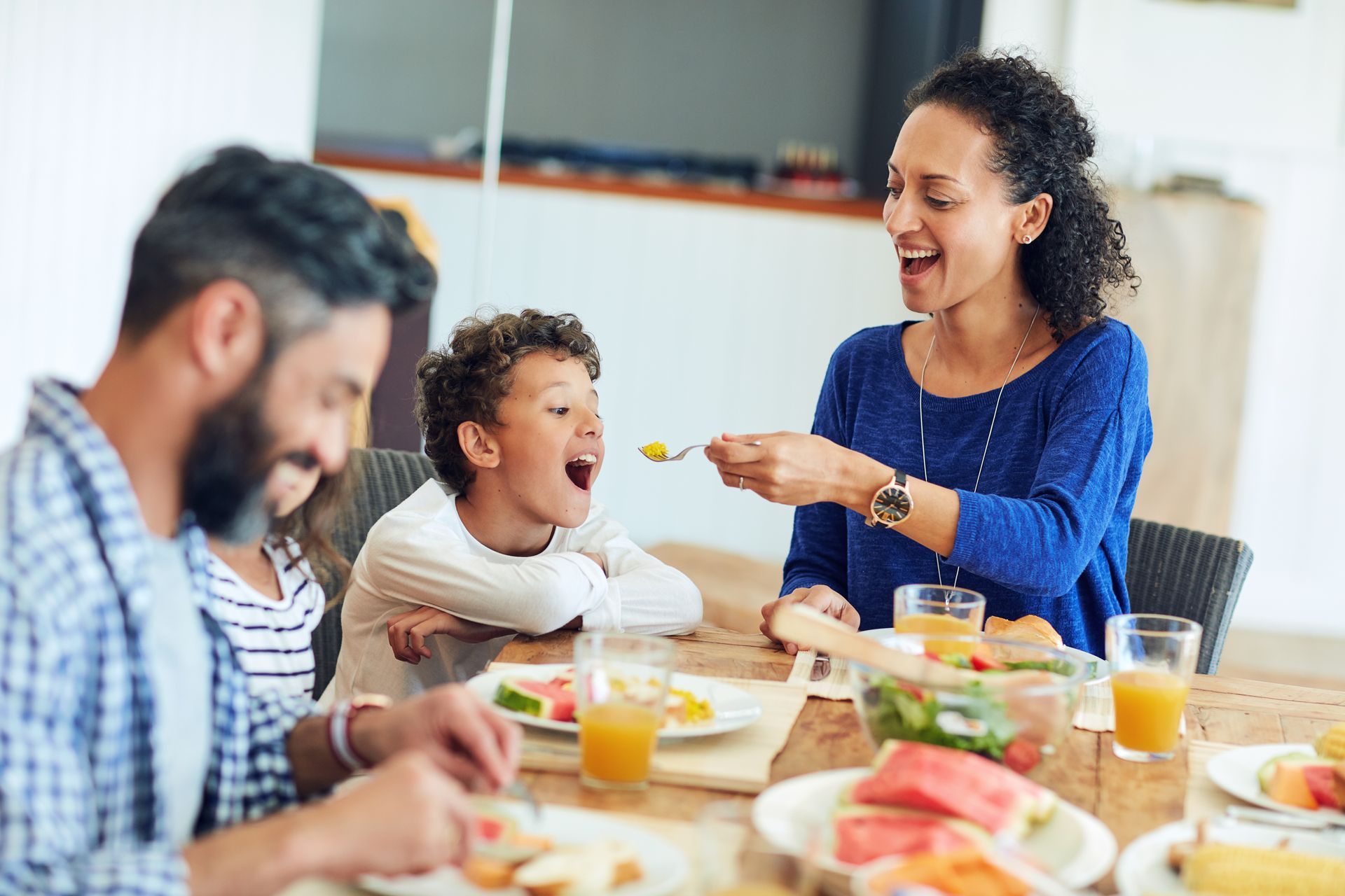 Family enjoying meal together