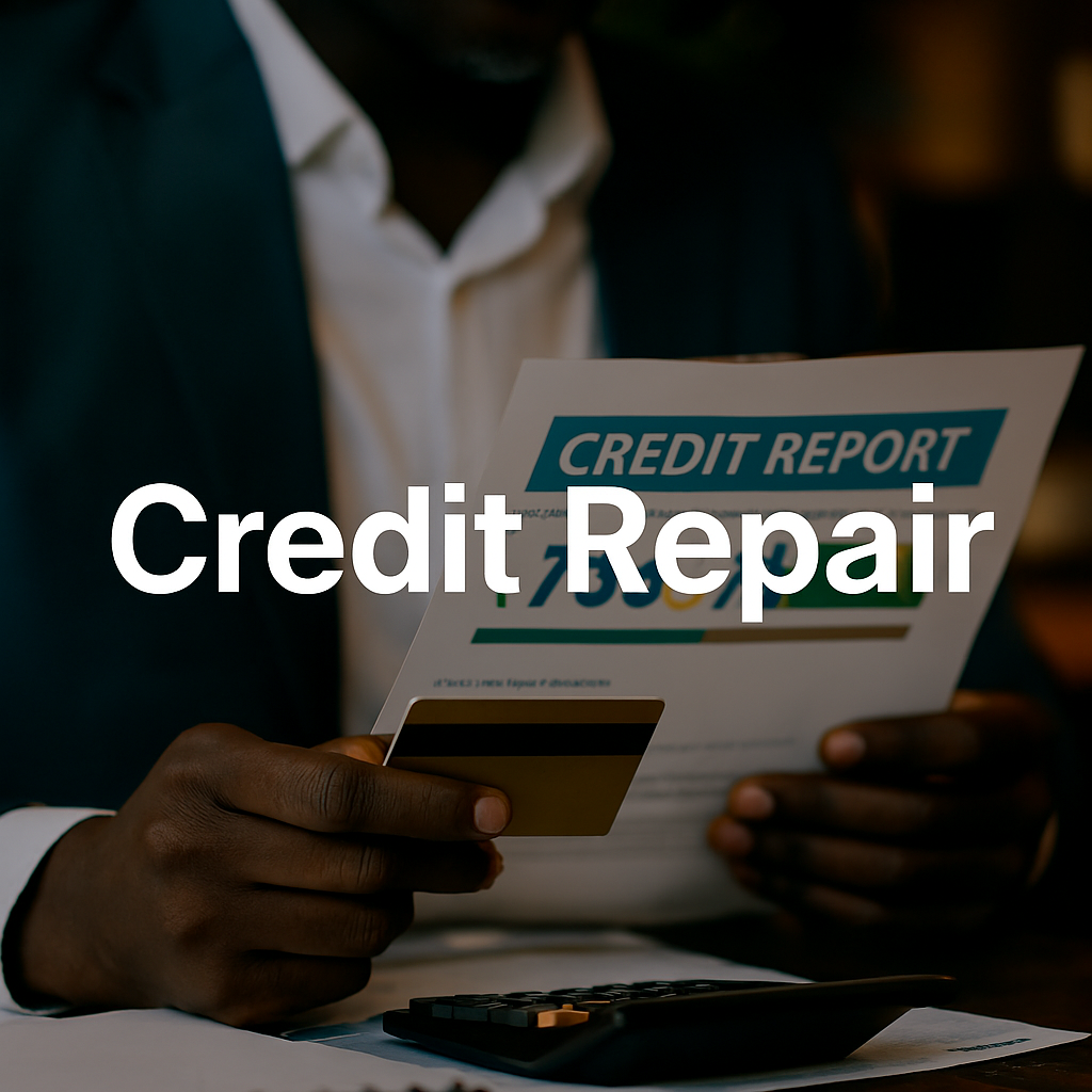 Man reviewing credit report with calculator and credit card,