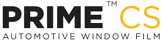 PRIME CS Automotive Window Film logo with black and gold text on white background