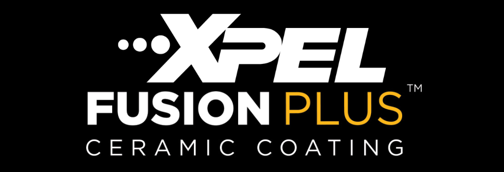 XPEL Fusion Plus ceramic coating logo in white and blue on a black background