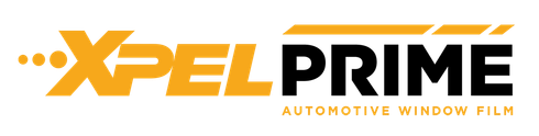 XPEL PRIME automotive window film logo in orange and black on a white background