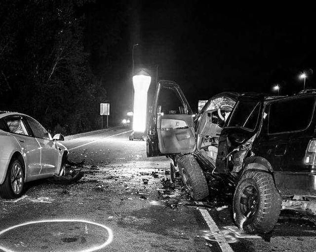 Severely damaged cars after an accident