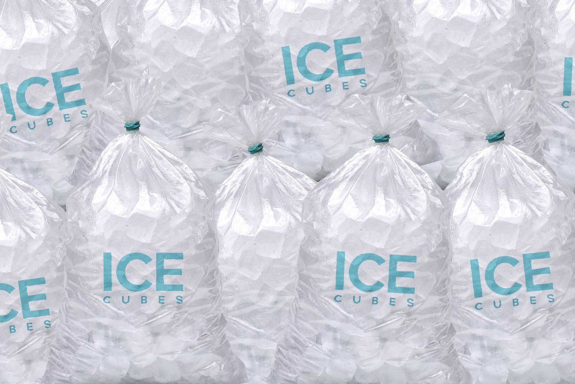 Bags packed with lightweight plastic ice cubes for cooling or display use. Bags packed with lightweight plastic ice cubes for cooling or display use.