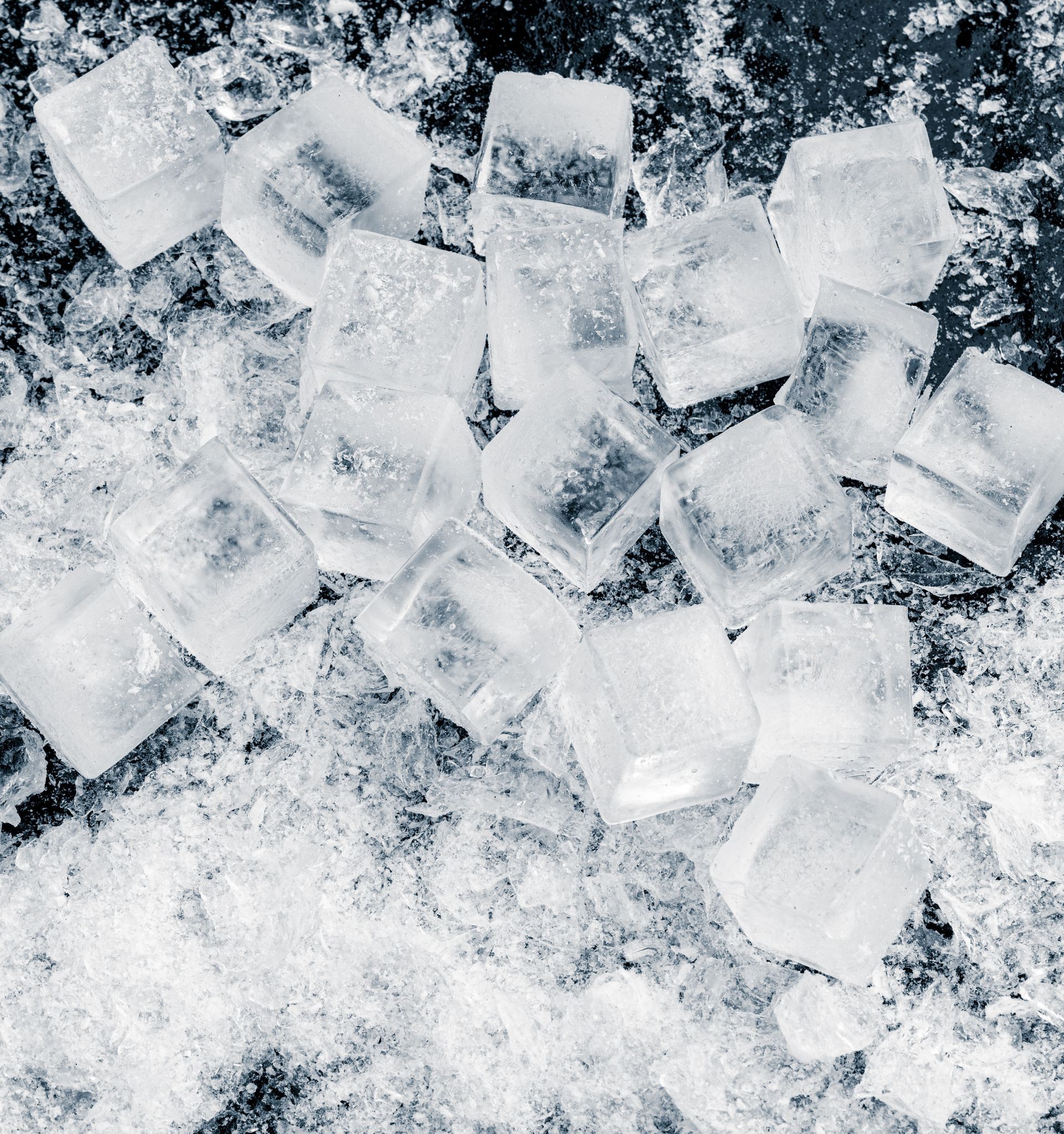 Ice cubes scattered on a frosty