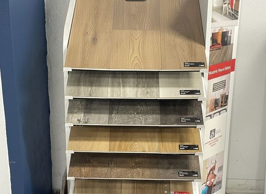 Flooring selection display that we have on stock in our showroom so you can match any material or style