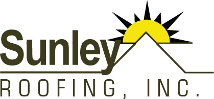 Sunley Roofing, Inc. logo with black text and a yellow sun over a roofline