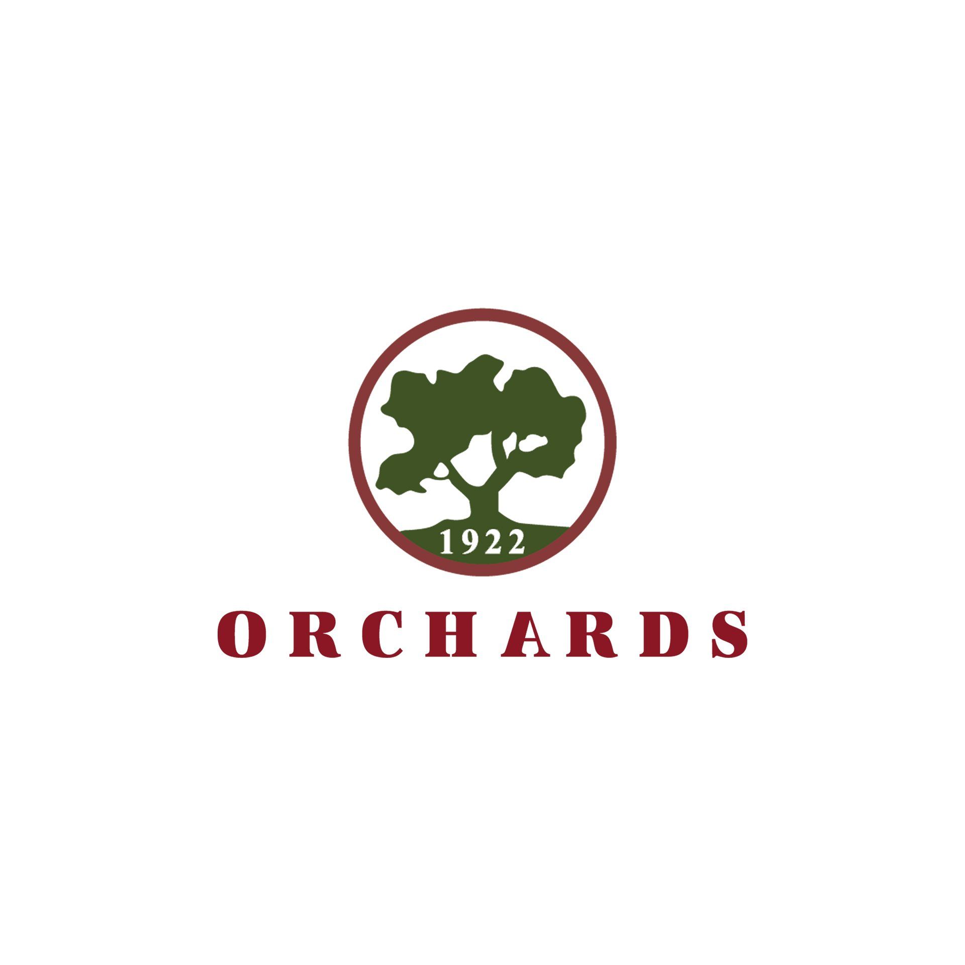 A logo for orchards with a tree in a circle