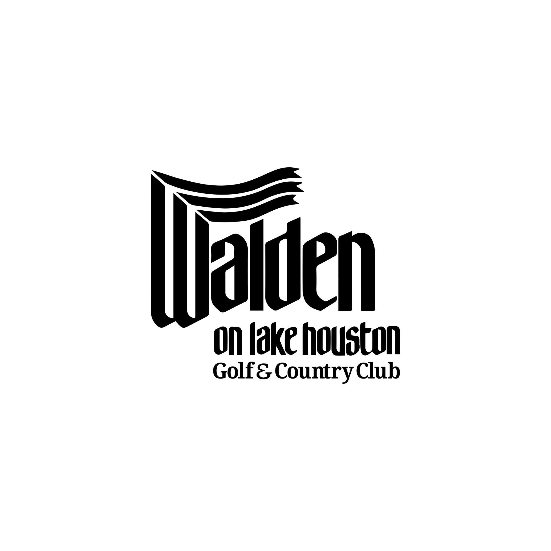 The logo for walden on lake houston golf & country club is black and white.