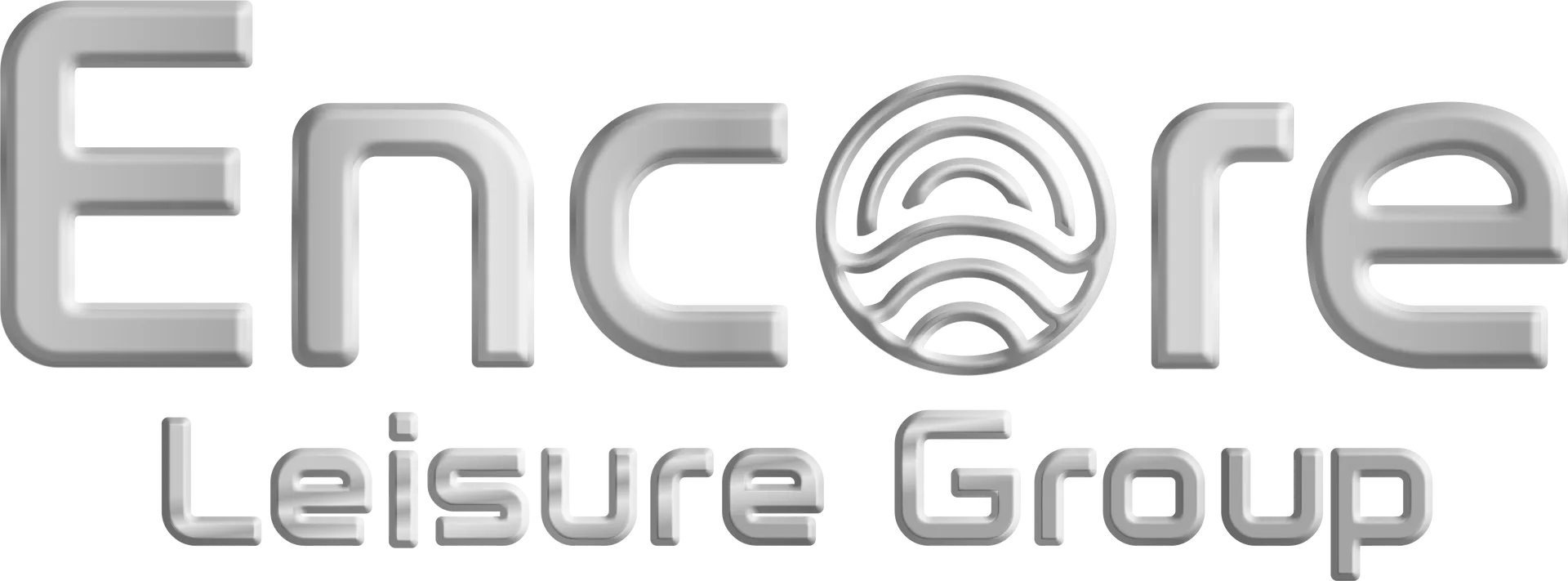 The logo for encore leisure group is a silver logo on a white background.