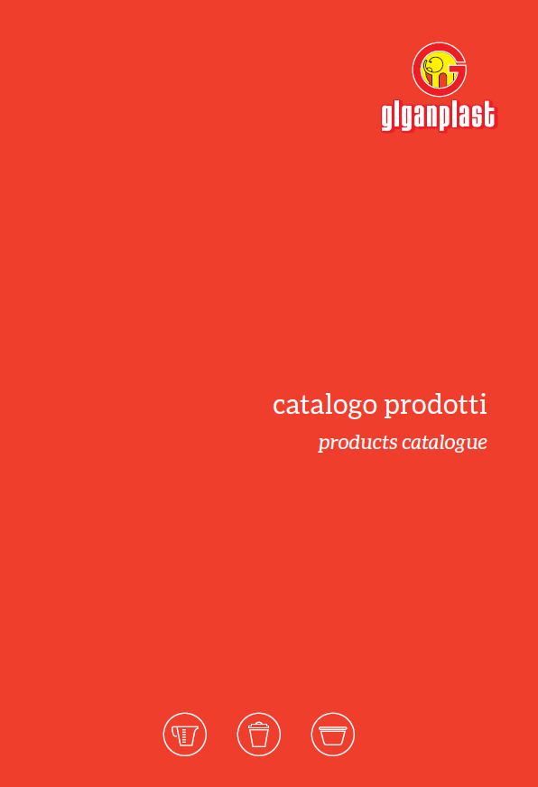 Copertina rossa del catalogo prodotti con il logo Giganplast e la scritta “catalogo prodotti”.