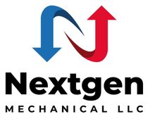 Logo for Nextgen Mechanical LLC: Blue down arrow and red up arrow form an