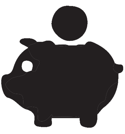 A silhouette of a piggy bank with a coin in it