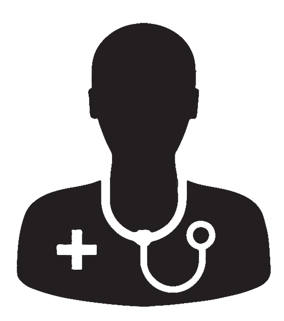 A silhouette of a doctor with a stethoscope around his neck.