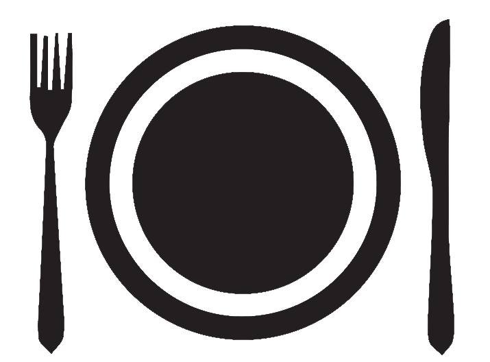 Fork, plate, and knife; a place setting.
