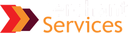 A logo for a company called services with an arrow pointing to the right.