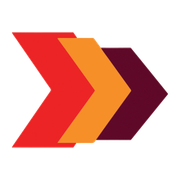 A red , orange and purple arrow pointing to the right on a white background.