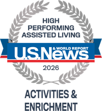 US News & World Report logo with laurel wreath and “High Performing Senior Living” badge