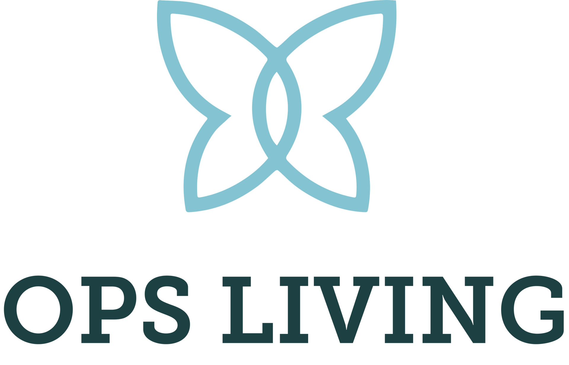 OPS LIVING logo with a light blue butterfly icon above dark green text