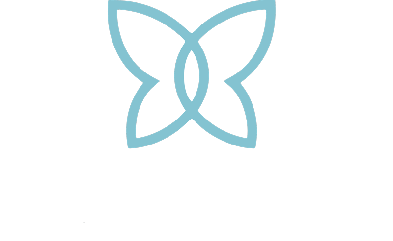 Light blue abstract butterfly or flower logo on a white background