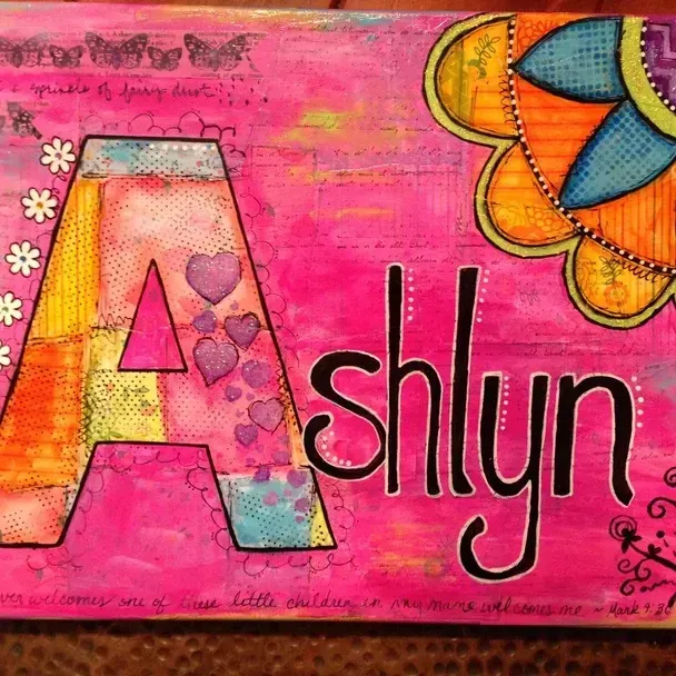 Pink artwork with name