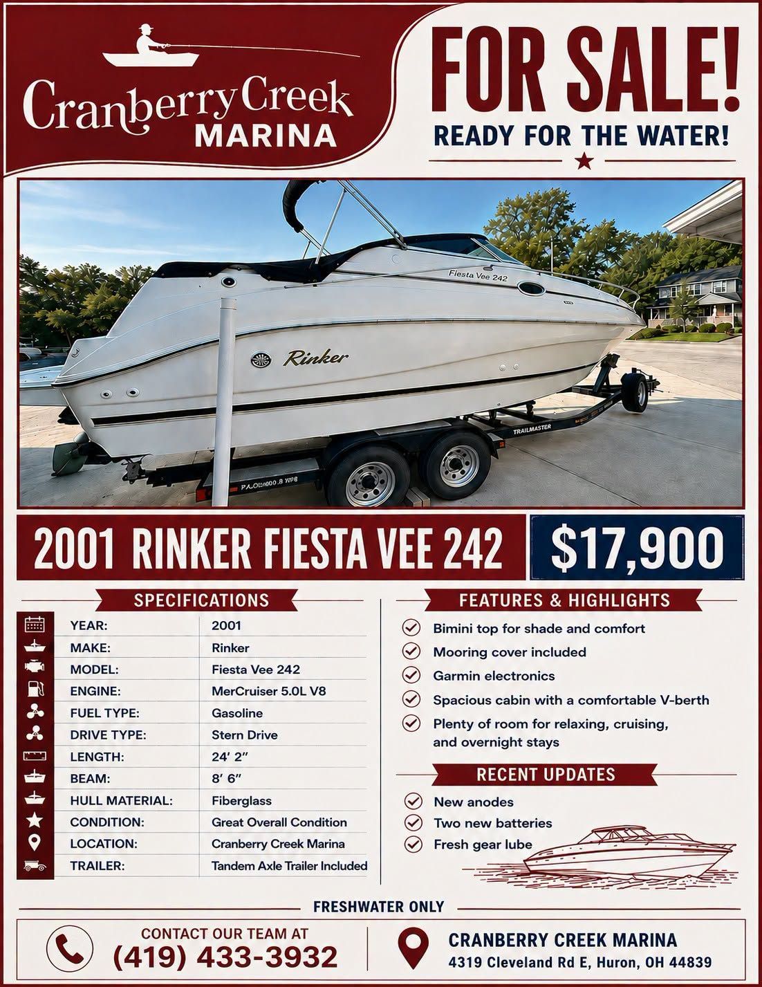 2001 Rinker Fiesta Vee 242 for sale at Cranberry Creek Marina