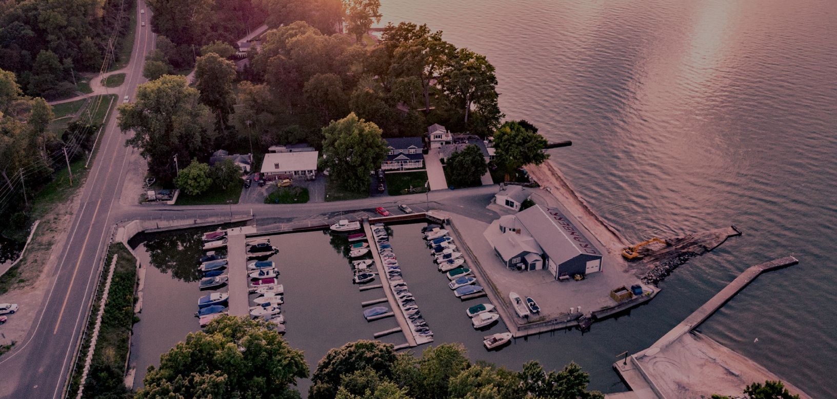 Cranberry Creek Marina aerial view, boat dockage in Huron, Ohio