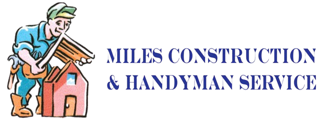 Miles Construction & Handyman Service logo with a cartoon handyman carrying lumber and tools