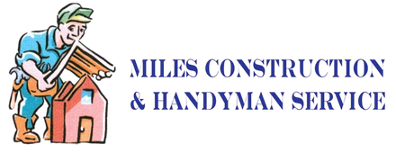 Miles Construction & Handyman Service logo with a cartoon handyman carrying lumber and tools