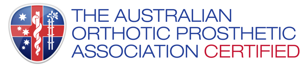Logo of The Australian Orthotic Prosthetic Association, certified. Features a shield with the Australian flag elements.
