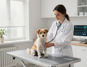 Veterinarian preparing a dog for spay or neuter surgery