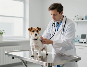 Veterinarian examining a dog