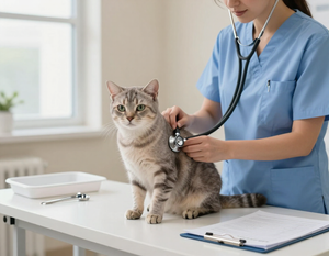 Cat receiving a wellness checkup