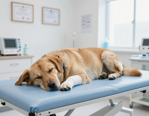 Dog resting at a veterinary clinic