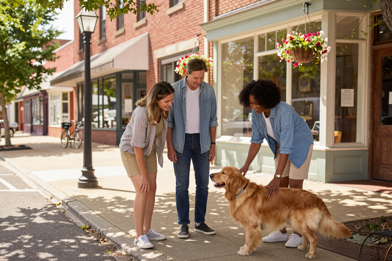 Community members with their pet outdoors