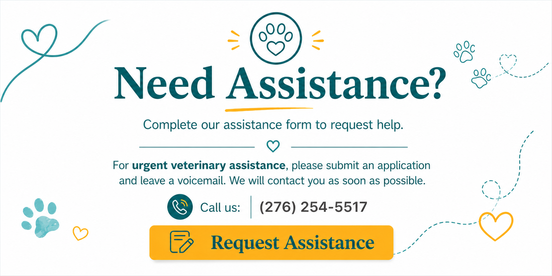 Need Assistance? support card with yellow Request Assistance button and decorative teal and yellow icons